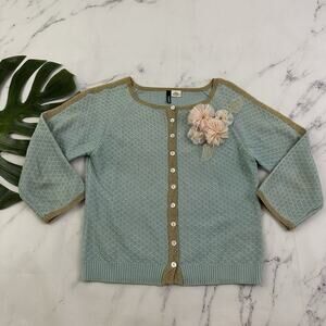PowWow Womens Vintage Y2k Cardigan Sweater Size M Blue Gold Floral Silk